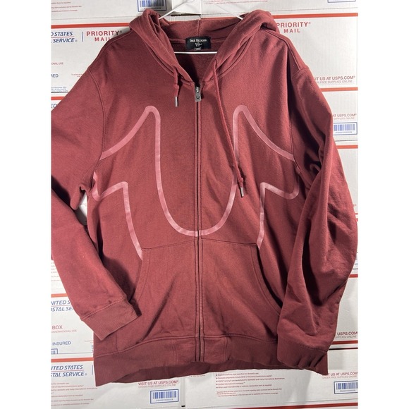 True Religion Other - True Religion Big Horse Shoe‎ full zip hoodie Burgundy sz XL Y2K Baggy Fit